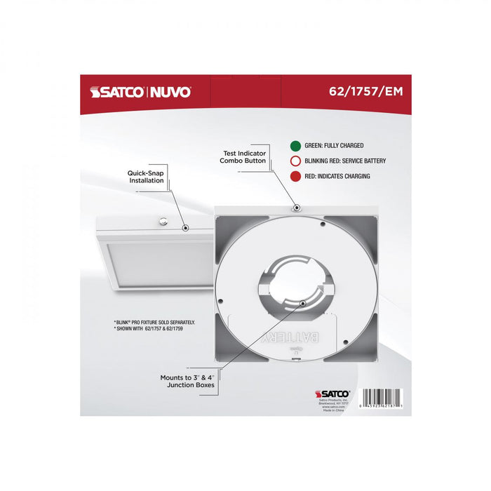 SATCO/NUVO 9 Inch Square BLINK Pro Emergency Battery Backup 120/277V White-Compatible with 120/277V BLINK Pro Models (62-1757-EM)