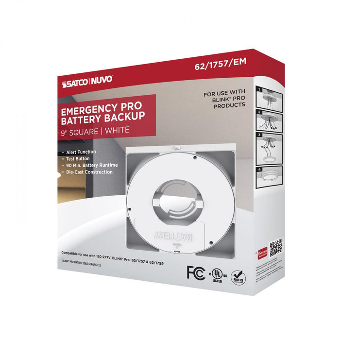 SATCO/NUVO 9 Inch Square BLINK Pro Emergency Battery Backup 120/277V White-Compatible with 120/277V BLINK Pro Models (62-1757-EM)