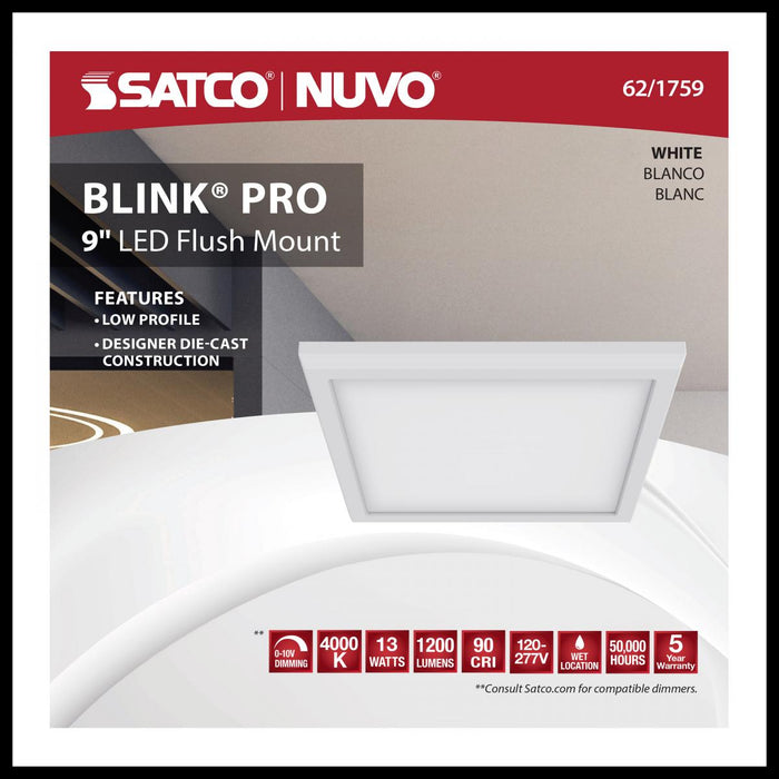 SATCO/NUVO Blink Pro 13W 9 Inch LED Fixture 4000K Square Shape White Finish 120/277V (62-1759)