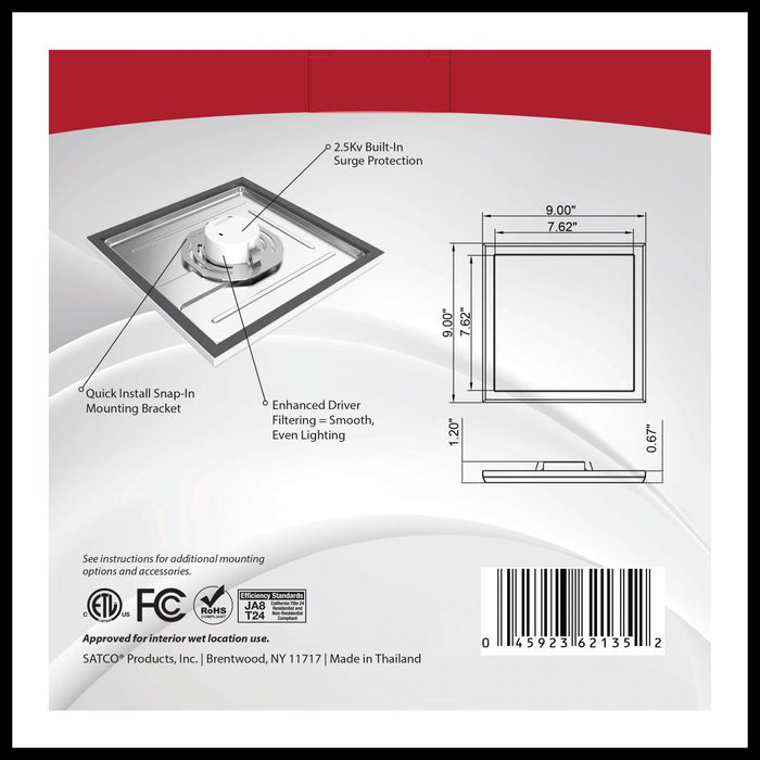 SATCO/NUVO Blink Pro 13W 9 Inch LED Fixture 4000K Square Shape White Finish 120/277V (62-1759)