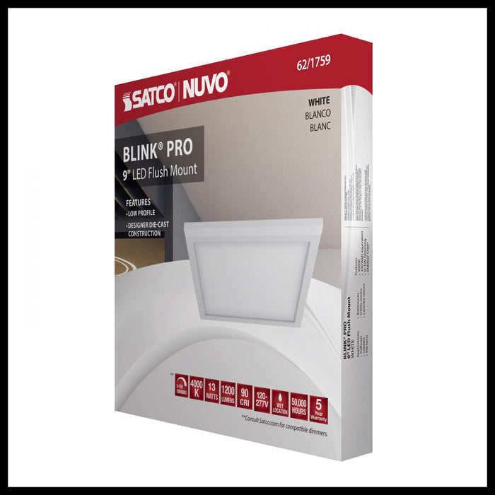 SATCO/NUVO Blink Pro 13W 9 Inch LED Fixture 4000K Square Shape White Finish 120/277V (62-1759)