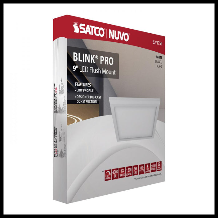 SATCO/NUVO Blink Pro 13W 9 Inch LED Fixture 4000K Square Shape White Finish 120/277V (62-1759)