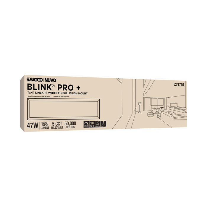 SATCO/NUVO Blink Pro - 47W 12 X 48 Inch Surface Mount LED CCT Selectable 2700K/3000K/3500K/4000K/5000K 90 CRI White 120/277V Rectangular (62-1775)
