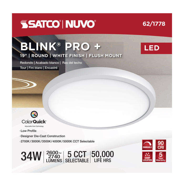 SATCO/NUVO Blink Pro - 34W 19 Inch Surface Mount LED CCT Selectable 2700K/3000K/3500K/4000K/5000K 90 CRI White 120/277V Round Shape (62-1778)