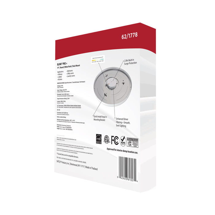 SATCO/NUVO Blink Pro - 34W 19 Inch Surface Mount LED CCT Selectable 2700K/3000K/3500K/4000K/5000K 90 CRI White 120/277V Round Shape (62-1778)