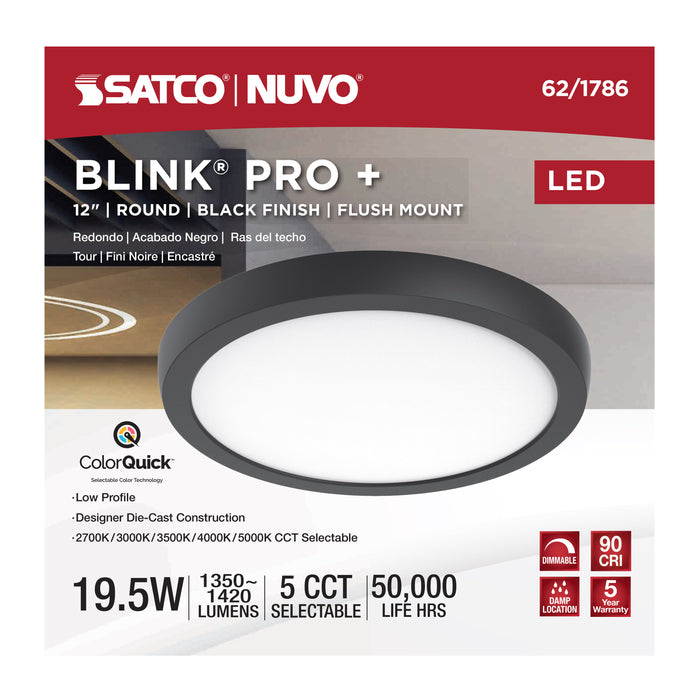 SATCO/NUVO Blink Pro - 19.5W 12 Inch Surface Mount LED CCT Selectable 2700K/3000K/3500K/4000K/5000K 90 CRI Black 120/277V Round Shape (62-1786)