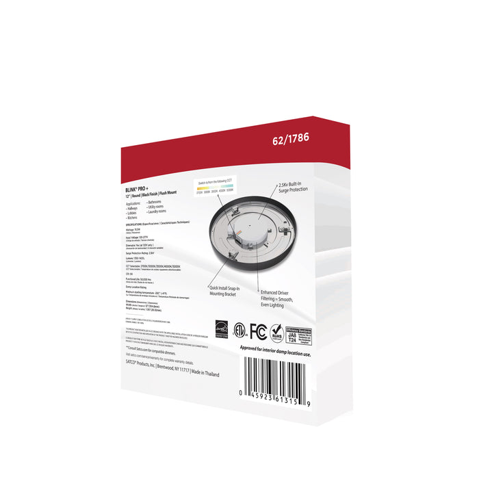 SATCO/NUVO Blink Pro - 19.5W 12 Inch Surface Mount LED CCT Selectable 2700K/3000K/3500K/4000K/5000K 90 CRI Black 120/277V Round Shape (62-1786)