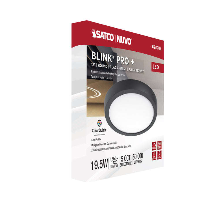 SATCO/NUVO Blink Pro - 19.5W 12 Inch Surface Mount LED CCT Selectable 2700K/3000K/3500K/4000K/5000K 90 CRI Black 120/277V Round Shape (62-1786)