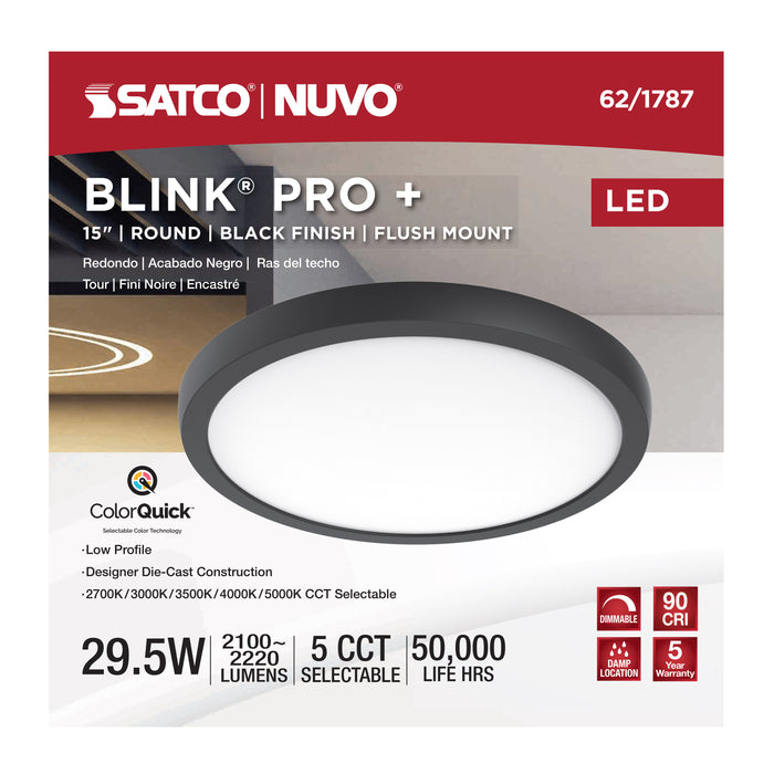 SATCO/NUVO Blink Pro - 29.5W 15 Inch Surface Mount LED CCT Selectable 2700K/3000K/3500K/4000K/5000K 90 CRI Black 120/277V Round Shape (62-1787)