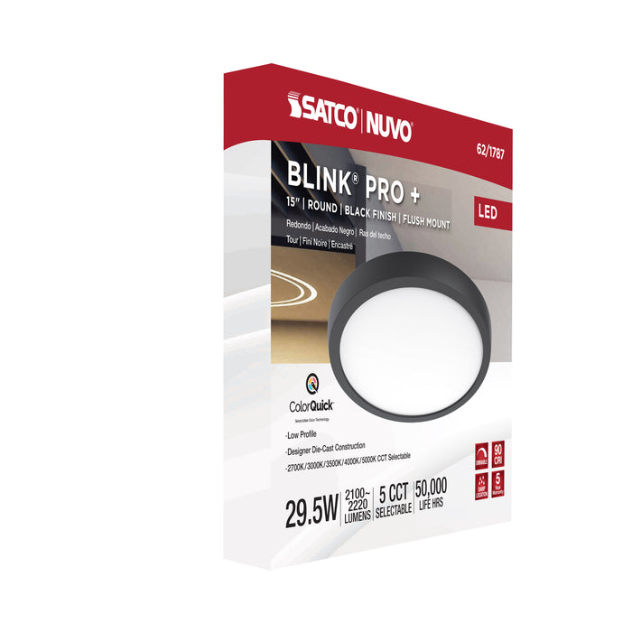 SATCO/NUVO Blink Pro - 29.5W 15 Inch Surface Mount LED CCT Selectable 2700K/3000K/3500K/4000K/5000K 90 CRI Black 120/277V Round Shape (62-1787)