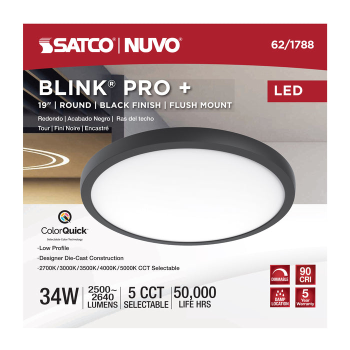 SATCO/NUVO Blink Pro - 34W 19 Inch Surface Mount LED CCT Selectable 2700K/3000K/3500K/4000K/5000K 90 CRI Black 120/277V Round Shape (62-1788)