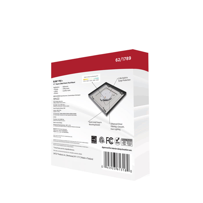 SATCO/NUVO Blink Pro - 19.5W 12 Inch Surface Mount LED CCT Selectable 2700K/3000K/3500K/4000K/5000K 90 CRI Black 120/277V Square Shape (62-1789)