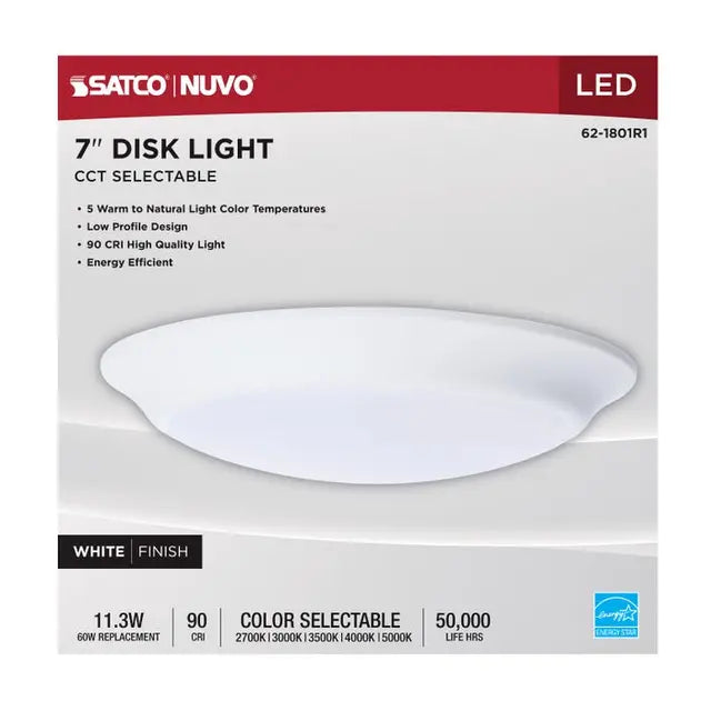SATCO/NUVO 7 Inch LED Disk Light CCT Selectable 2700K/3000K/3500K/4000K/5000K White Finish (62-1801R1)
