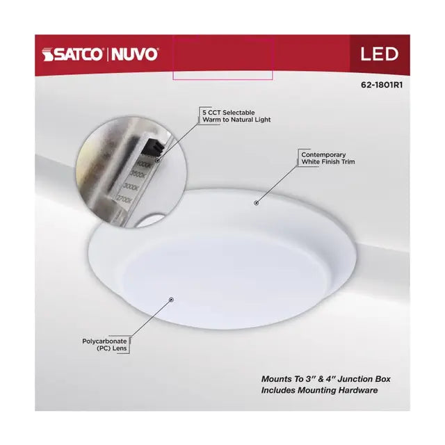 SATCO/NUVO 7 Inch LED Disk Light CCT Selectable 2700K/3000K/3500K/4000K/5000K White Finish (62-1801R1)