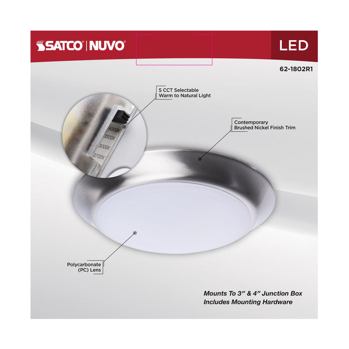 SATCO/NUVO 7 Inch LED Disk Light CCT Selectable 2700K/3000K/3500K/4000K/5000K Brushed Nickel Finish (62-1802R1)