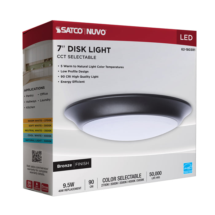 SATCO/NUVO 7 Inch LED Disk Light CCT Selectable 2700K/3000K/3500K/4000K/5000K Bronze Finish (62-1803R1)