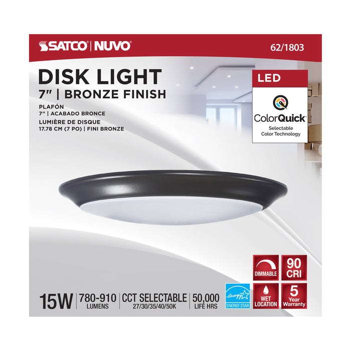 SATCO/NUVO 15W 7 Inch LED Disk Light CCT Selectable 2700K/3000K/3500K/4000K/5000K Bronze Finish (62-1803)