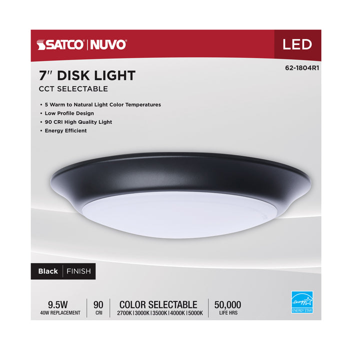 SATCO/NUVO 7 Inch LED Disk Light CCT Selectable 2700K/3000K/3500K/4000K/5000K Black Finish (62-1804R1)
