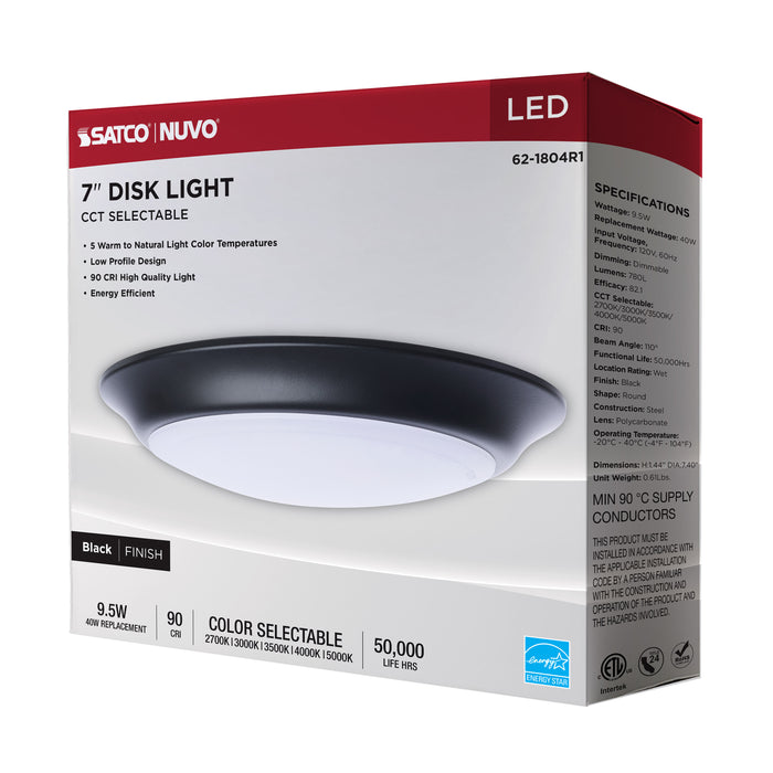 SATCO/NUVO 7 Inch LED Disk Light CCT Selectable 2700K/3000K/3500K/4000K/5000K Black Finish (62-1804R1)