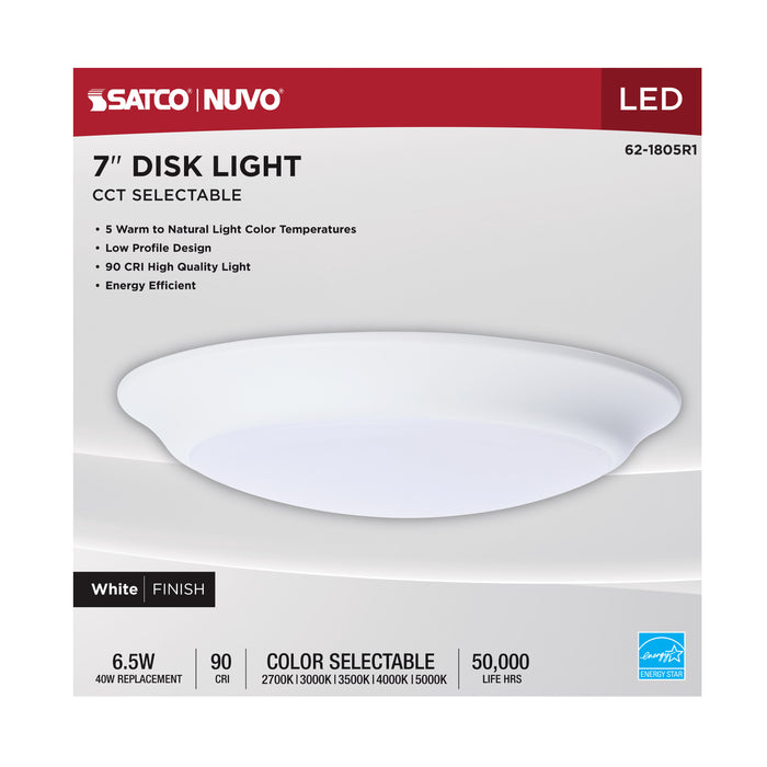 SATCO/NUVO 6.5W 7 Inch LED Disk Light CCT Selectable 2700K/3000K/3500K/4000K/5000K White Finish (62-1805R1)