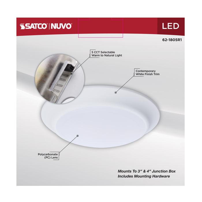 SATCO/NUVO 6.5W 7 Inch LED Disk Light CCT Selectable 2700K/3000K/3500K/4000K/5000K White Finish (62-1805R1)