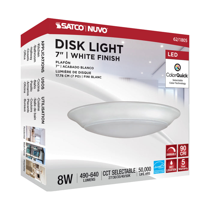 SATCO/NUVO 8W 7 Inch LED Disk Light White Finish CCT Selectable (62-1805)