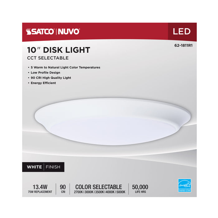 SATCO/NUVO 10 Inch LED Disk Light CCT Selectable 2700K/3000K/3500K/4000K/5000K White Finish (62-1811R1)
