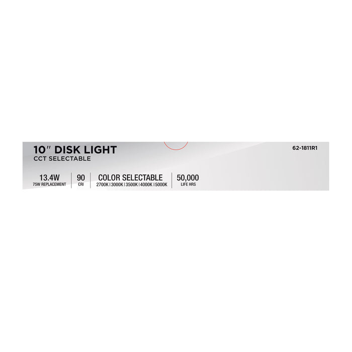 SATCO/NUVO 10 Inch LED Disk Light CCT Selectable 2700K/3000K/3500K/4000K/5000K White Finish (62-1811R1)