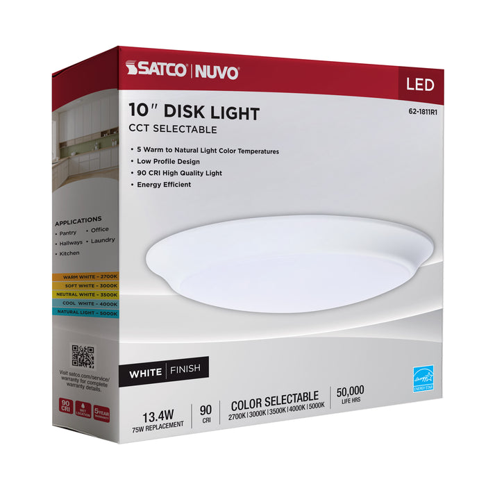 SATCO/NUVO 10 Inch LED Disk Light CCT Selectable 2700K/3000K/3500K/4000K/5000K White Finish (62-1811R1)