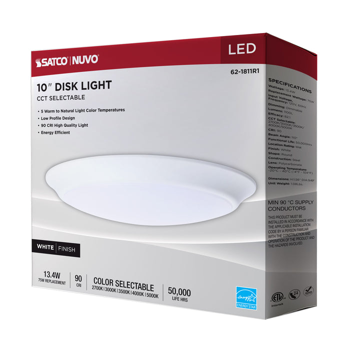 SATCO/NUVO 10 Inch LED Disk Light CCT Selectable 2700K/3000K/3500K/4000K/5000K White Finish (62-1811R1)