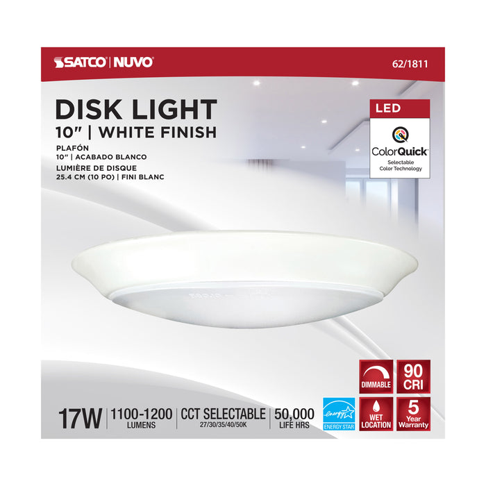 SATCO/NUVO 17W 10 Inch LED Disk Light CCT Selectable 2700K/3000K/3500K/4000K/5000K White Finish (62-1811)