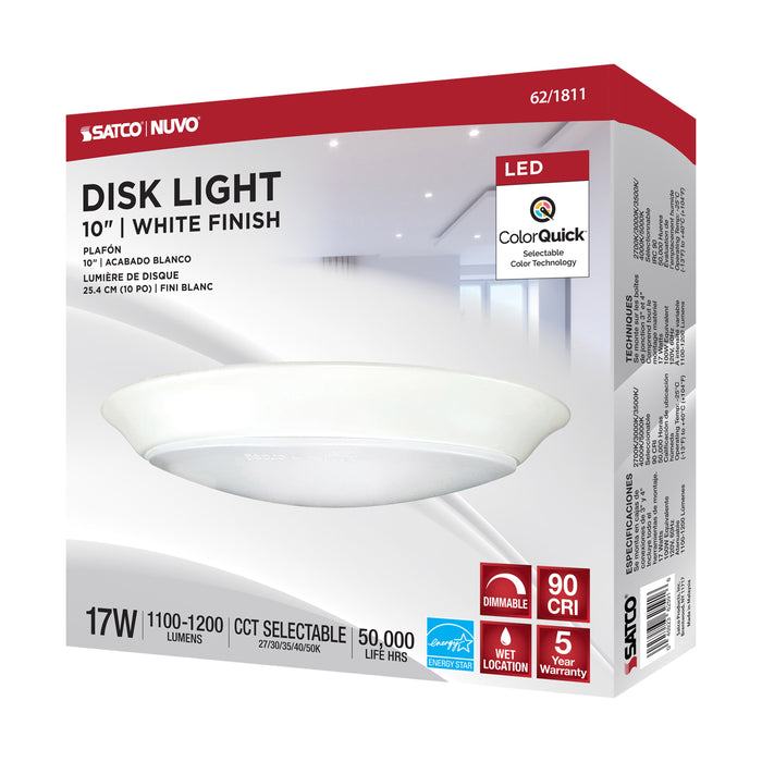 SATCO/NUVO 17W 10 Inch LED Disk Light CCT Selectable 2700K/3000K/3500K/4000K/5000K White Finish (62-1811)