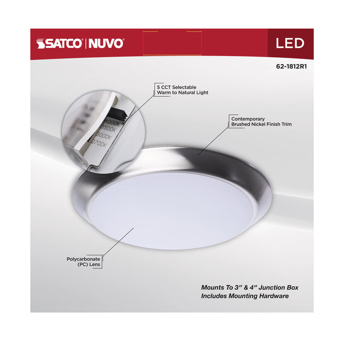 SATCO/NUVO 10 Inch LED Disk Light CCT Selectable 2700K/3000K/3500K/4000K/5000K Brushed Nickel Finish (62-1812R1)