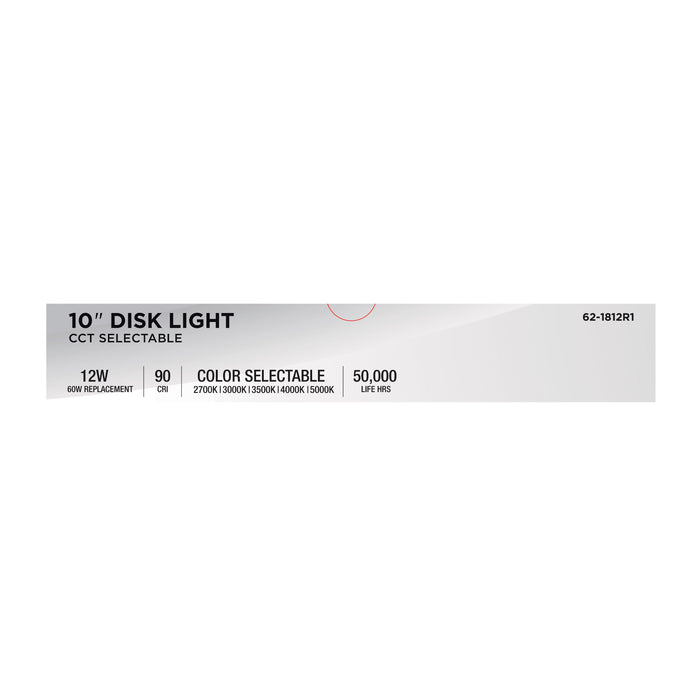 SATCO/NUVO 10 Inch LED Disk Light CCT Selectable 2700K/3000K/3500K/4000K/5000K Brushed Nickel Finish (62-1812R1)