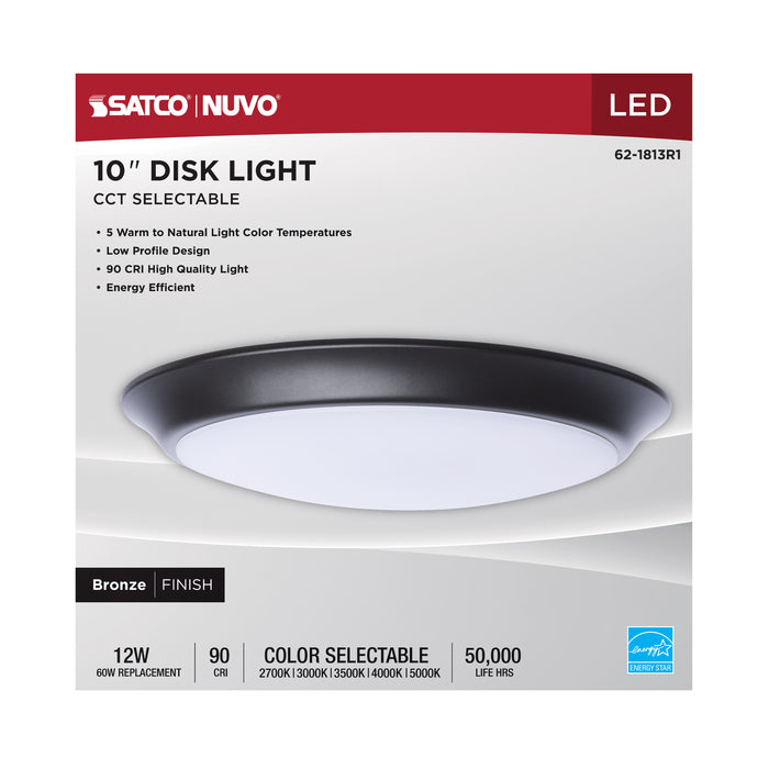 SATCO/NUVO 10 Inch LED Disk Light CCT Selectable 2700K/3000K/3500K/4000K/5000K Bronze Finish (62-1813R1)