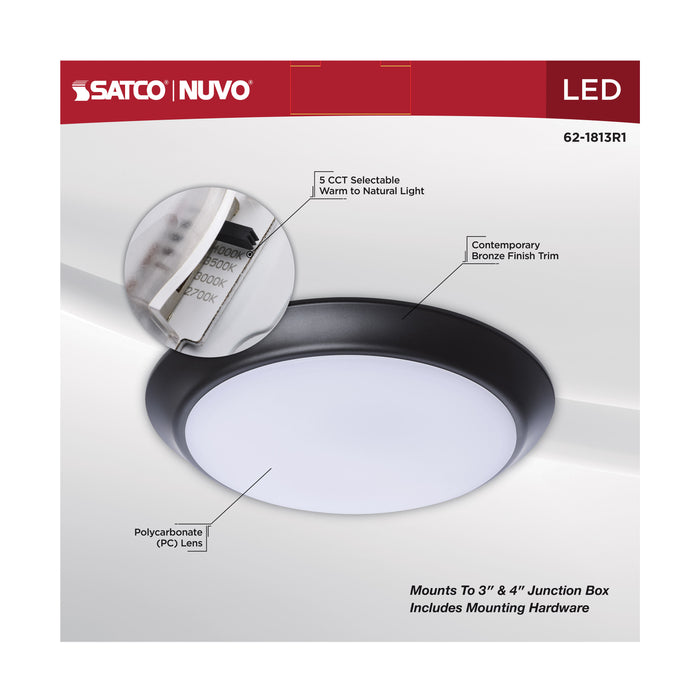 SATCO/NUVO 10 Inch LED Disk Light CCT Selectable 2700K/3000K/3500K/4000K/5000K Bronze Finish (62-1813R1)