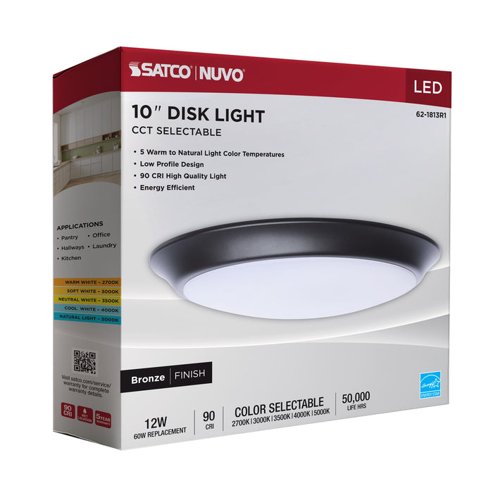 SATCO/NUVO 10 Inch LED Disk Light CCT Selectable 2700K/3000K/3500K/4000K/5000K Bronze Finish (62-1813R1)