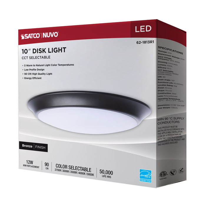 SATCO/NUVO 10 Inch LED Disk Light CCT Selectable 2700K/3000K/3500K/4000K/5000K Bronze Finish (62-1813R1)