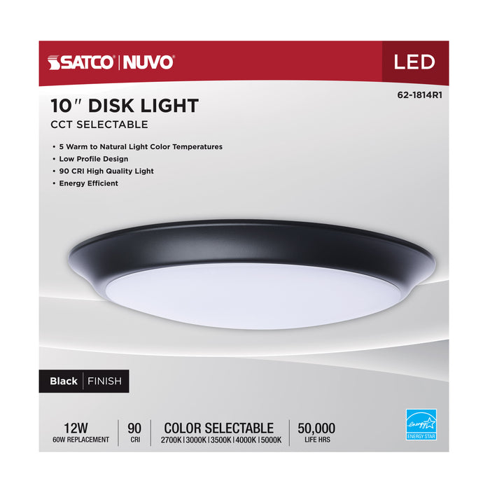 SATCO/NUVO 10 Inch LED Disk Light CCT Selectable 2700K/3000K/3500K/4000K/5000K Black Finish (62-1814R1)