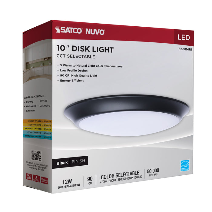 SATCO/NUVO 10 Inch LED Disk Light CCT Selectable 2700K/3000K/3500K/4000K/5000K Black Finish (62-1814R1)