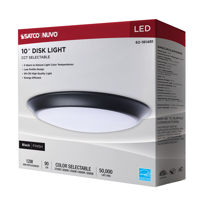 SATCO/NUVO 10 Inch LED Disk Light CCT Selectable 2700K/3000K/3500K/4000K/5000K Black Finish (62-1814R1)