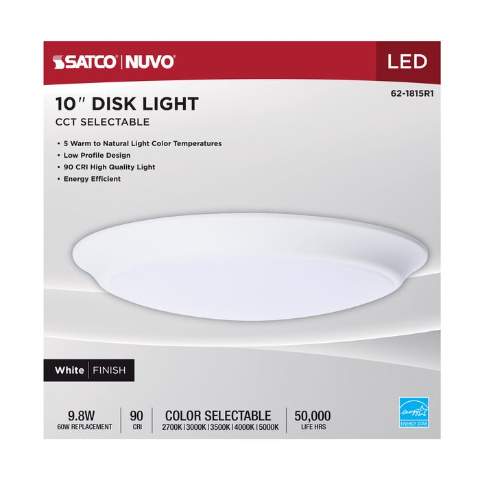 SATCO/NUVO 9.8W 10 Inch LED Disk Light CCT Selectable 2700K/3000K/3500K/4000K/5000K White Finish (62-1815R1)