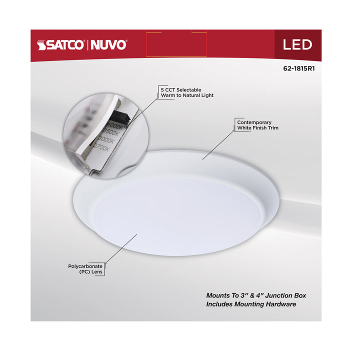 SATCO/NUVO 9.8W 10 Inch LED Disk Light CCT Selectable 2700K/3000K/3500K/4000K/5000K White Finish (62-1815R1)