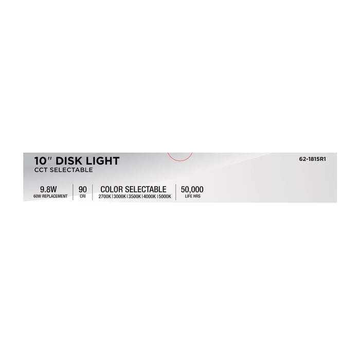 SATCO/NUVO 9.8W 10 Inch LED Disk Light CCT Selectable 2700K/3000K/3500K/4000K/5000K White Finish (62-1815R1)