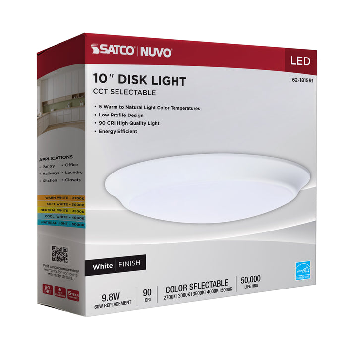 SATCO/NUVO 9.8W 10 Inch LED Disk Light CCT Selectable 2700K/3000K/3500K/4000K/5000K White Finish (62-1815R1)