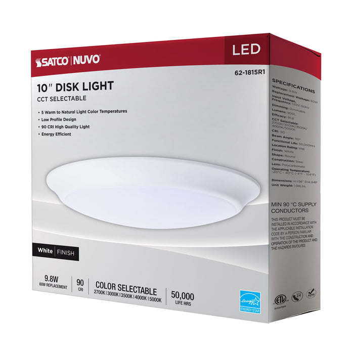 SATCO/NUVO 9.8W 10 Inch LED Disk Light CCT Selectable 2700K/3000K/3500K/4000K/5000K White Finish (62-1815R1)