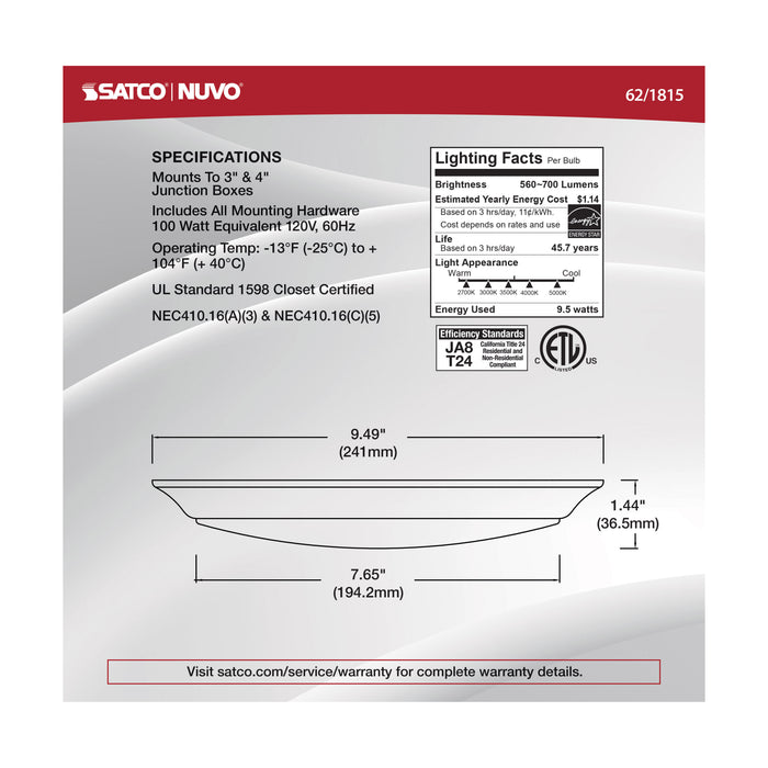 SATCO/NUVO 9.5W 10 Inch LED Disk Light White Finish CCT Selectable (62-1815)