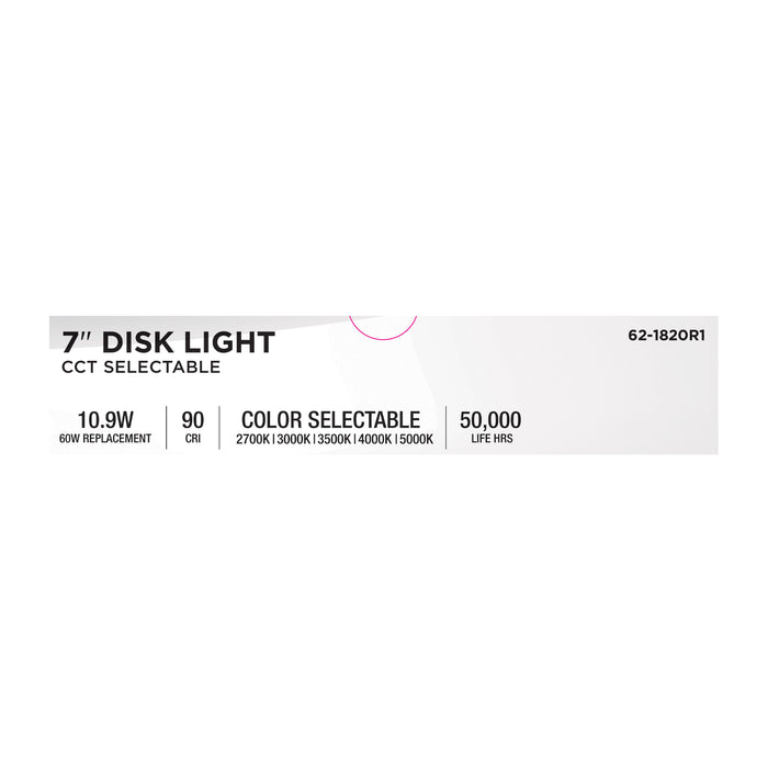 SATCO/NUVO 7 Inch LED Disk Light CCT Selectable 2700K/3000K/3500K/4000K/5000K Occupancy Sensor White Finish (62-1820R1)