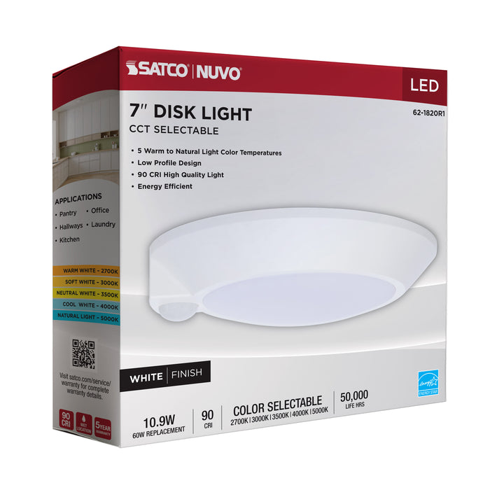 SATCO/NUVO 7 Inch LED Disk Light CCT Selectable 2700K/3000K/3500K/4000K/5000K Occupancy Sensor White Finish (62-1820R1)