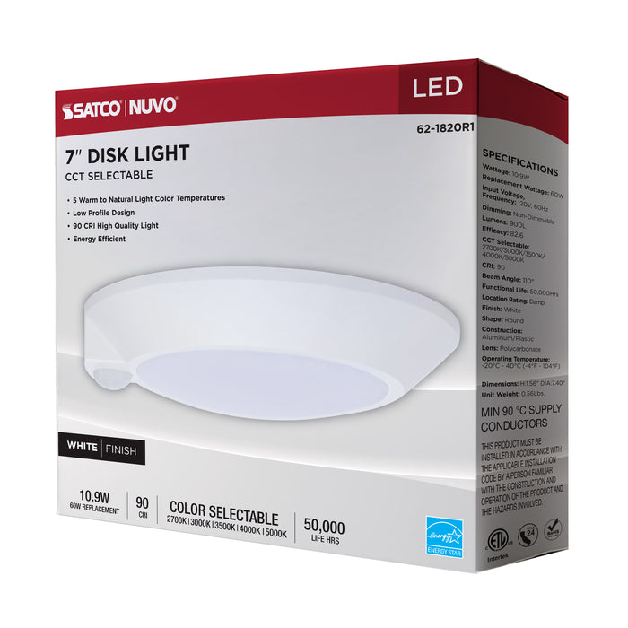 SATCO/NUVO 7 Inch LED Disk Light CCT Selectable 2700K/3000K/3500K/4000K/5000K Occupancy Sensor White Finish (62-1820R1)